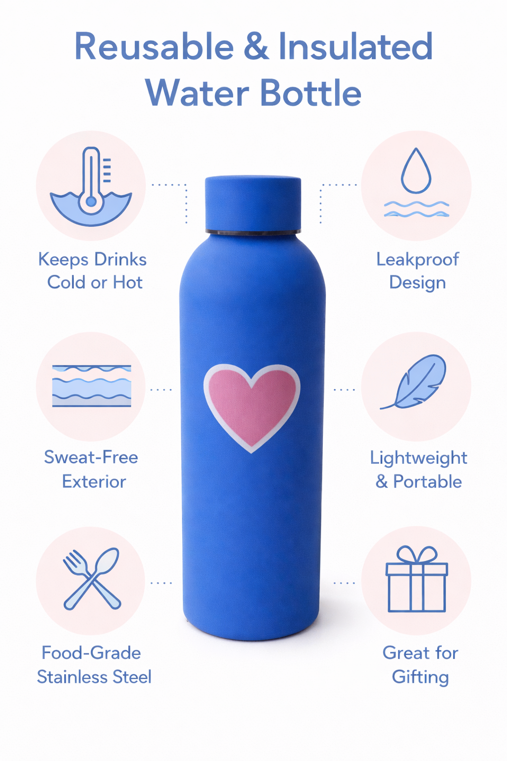 Stainless steel Hot & Cold 500ML bottle | Customised Bottle | Good for Gifting | (Blue)