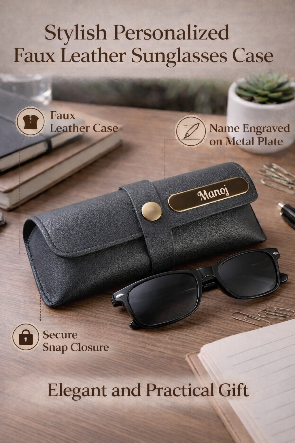 Personalized Sunglasses Cover – Custom Name Engraved Gift (black)