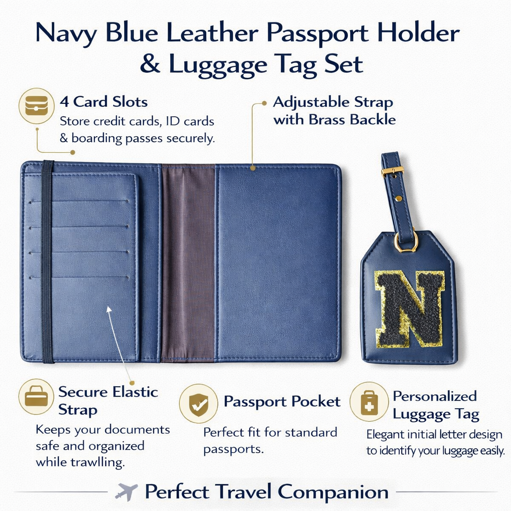 Customised Passport Cover & Luggage Tag Combo (Navy)