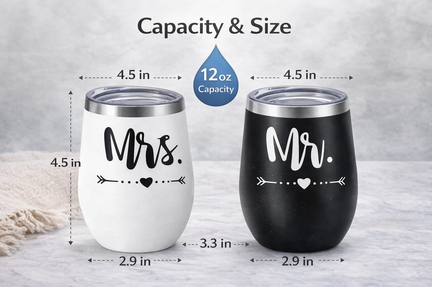 Mr & Mrs Coffee & Tea Mugs Stainless Steel with Lid (Set of 2)
