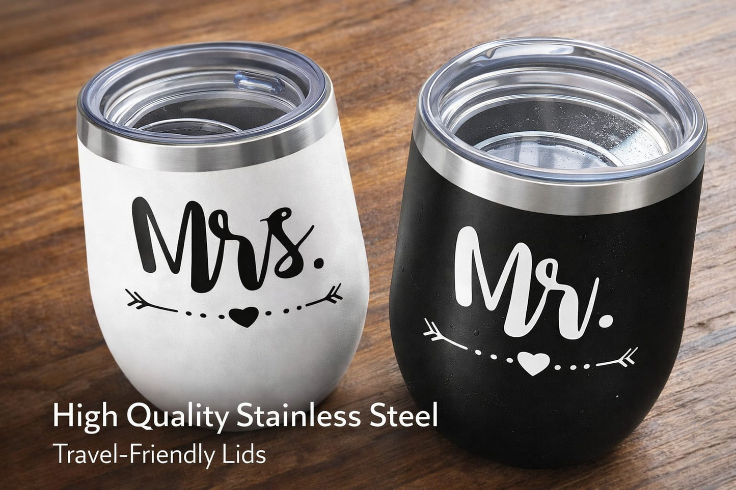 Mr & Mrs Coffee & Tea Mugs Stainless Steel with Lid (Set of 2)