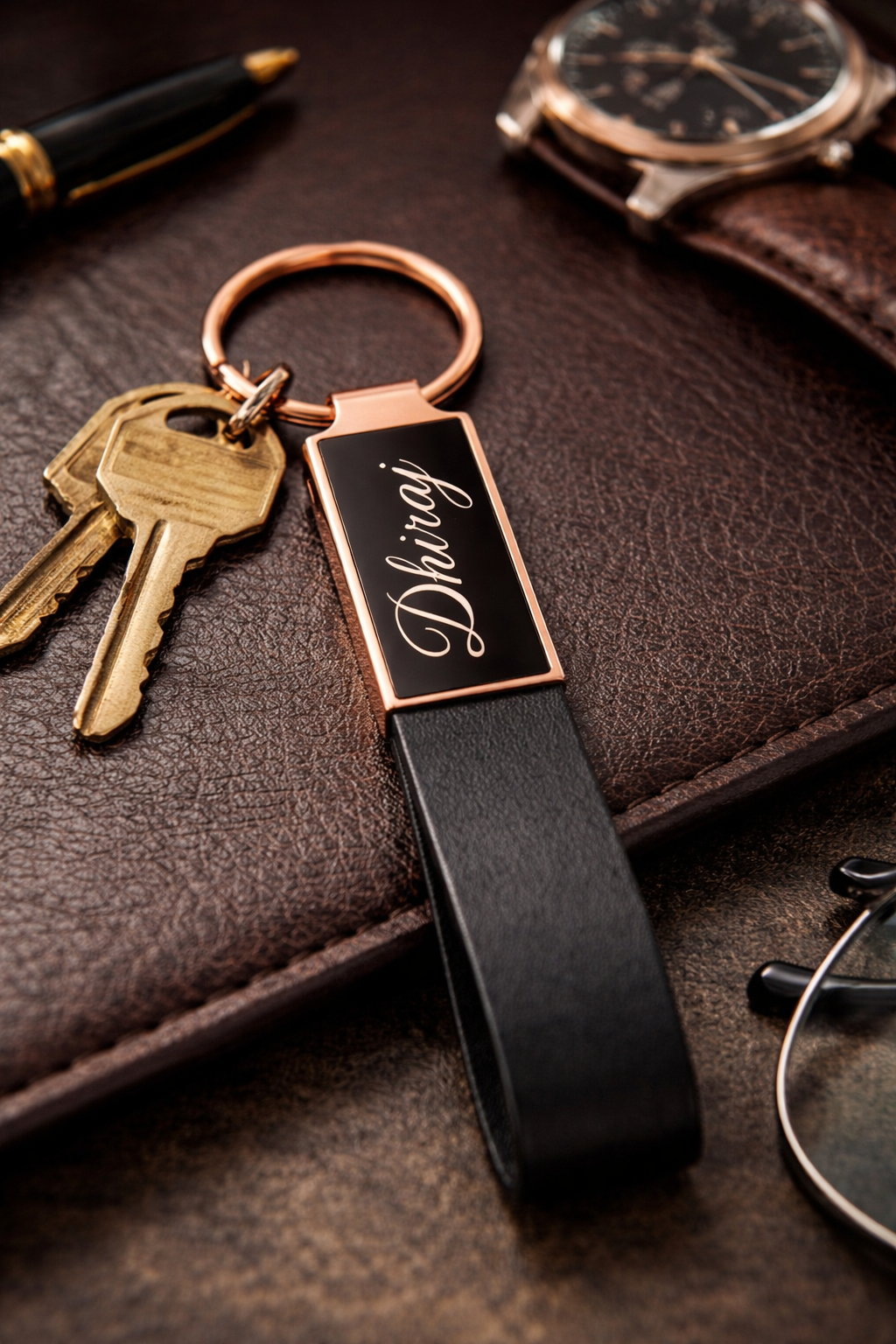 Personalised Metal leather keychain (Rose gold)