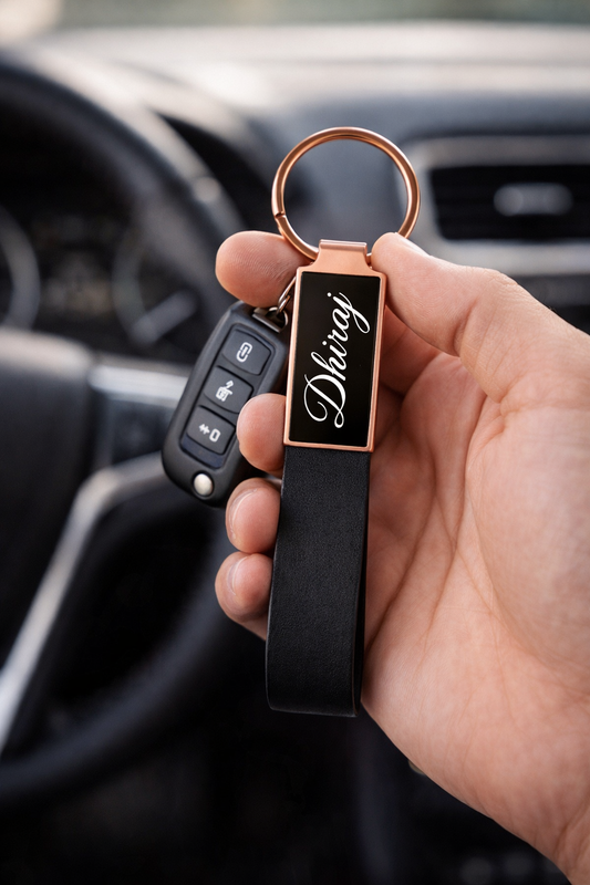 Personalised Metal leather keychain (Rose gold)
