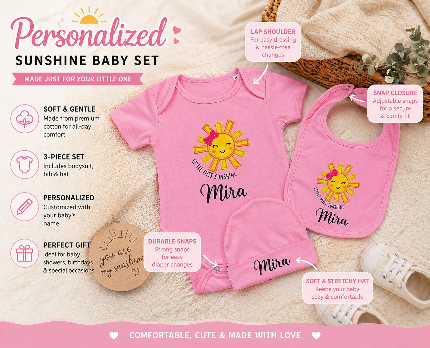 New born baby girl personalised combo (0-6 months)