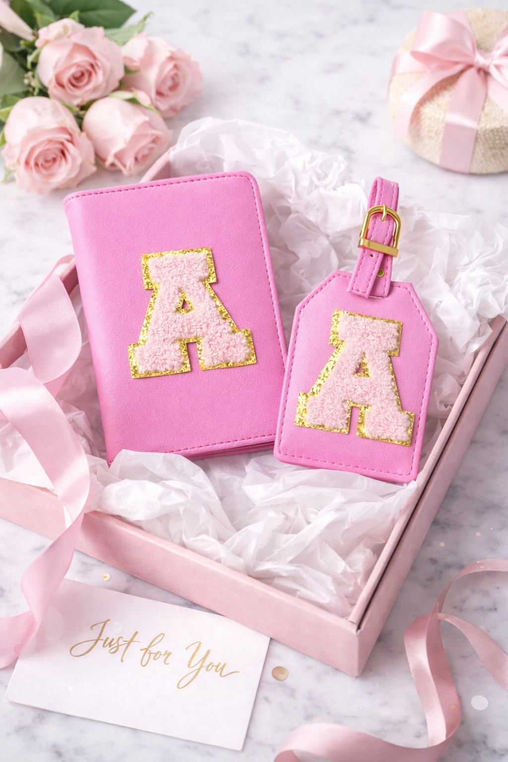 Customised Passport Cover & Luggage Tag Combo (Dark Pink)