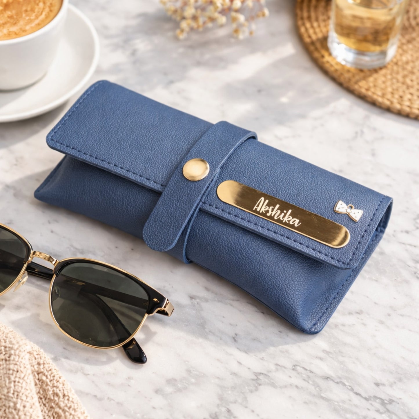Personalized Sunglasses Cover – Custom Name Engraved Gift (Blue)