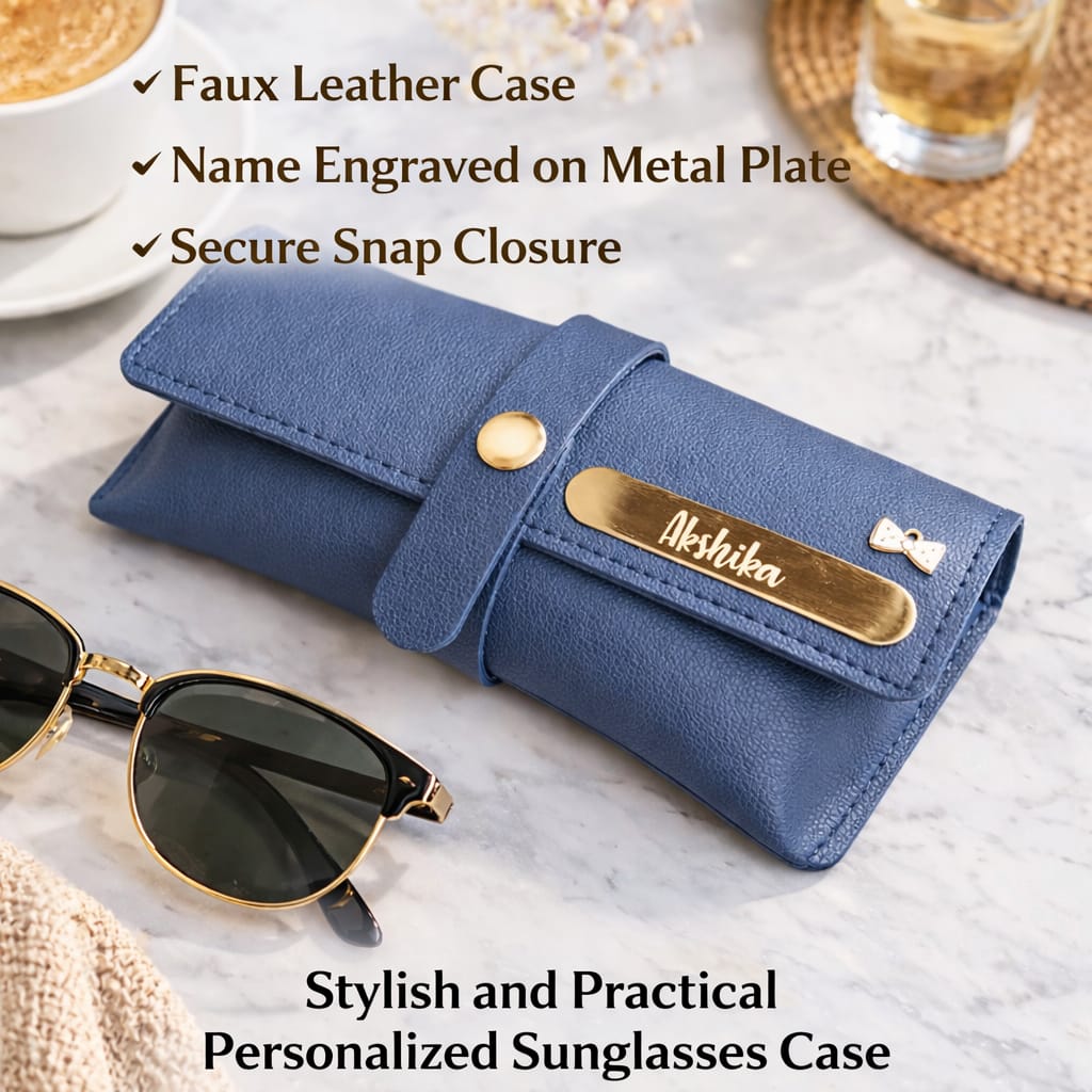 Personalized Sunglasses Cover – Custom Name Engraved Gift (Blue)
