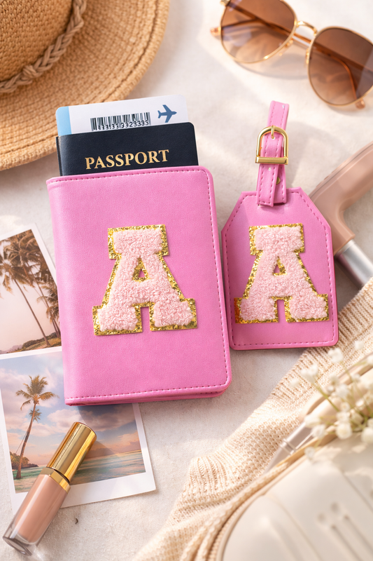 Customised Passport Cover & Luggage Tag Combo (Dark Pink)