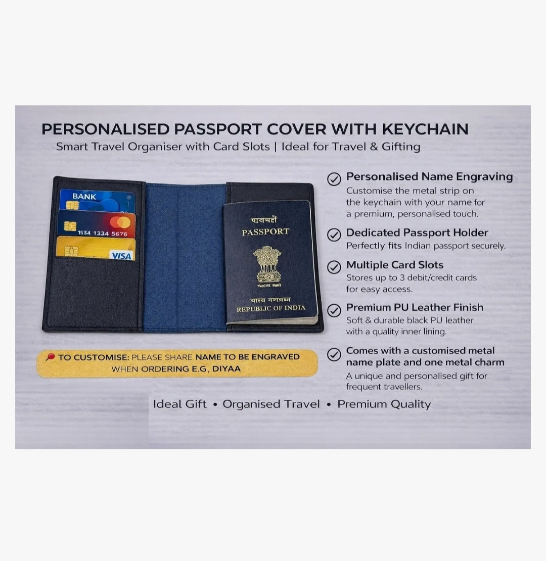 Personalised Passport Cover & Keychain Combo (Tan)