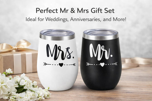 Mr & Mrs Coffee & Tea Mugs Stainless Steel with Lid (Set of 2)