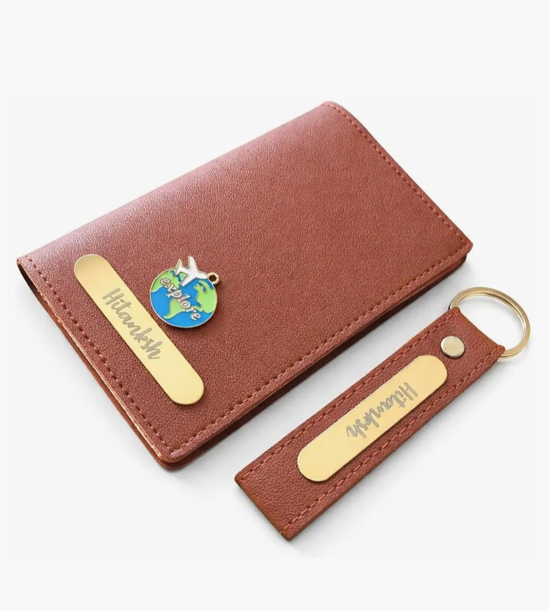 Personalised Passport Cover & Keychain Combo (Tan)