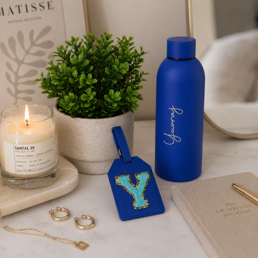 Matte bottle and luggage tag combo