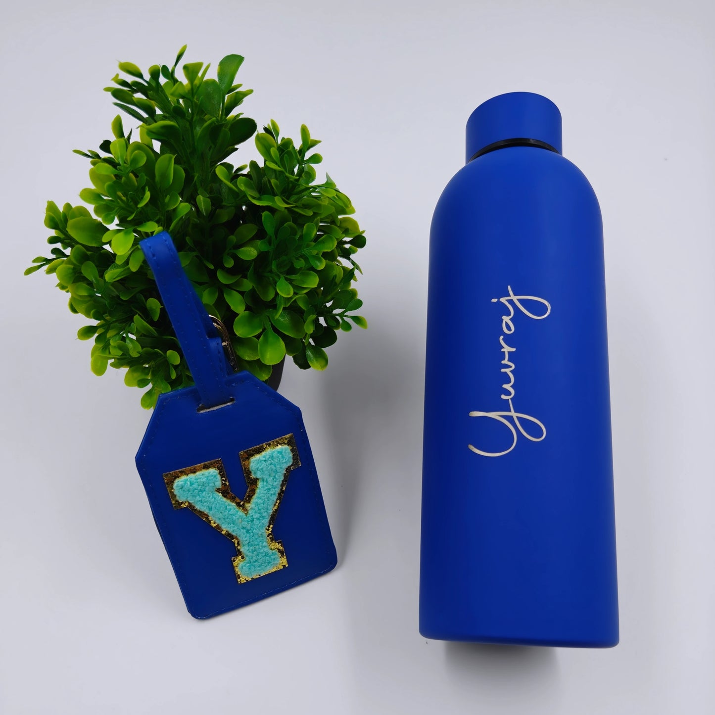 Matte bottle and luggage tag combo