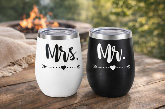 Mr & Mrs Coffee & Tea Mugs Stainless Steel with Lid (Set of 2)