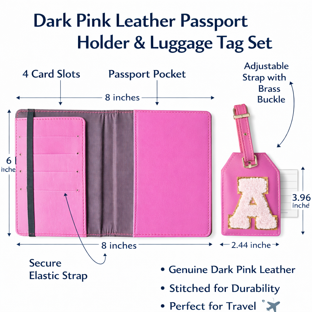 Customised Passport Cover & Luggage Tag Combo (Dark Pink)