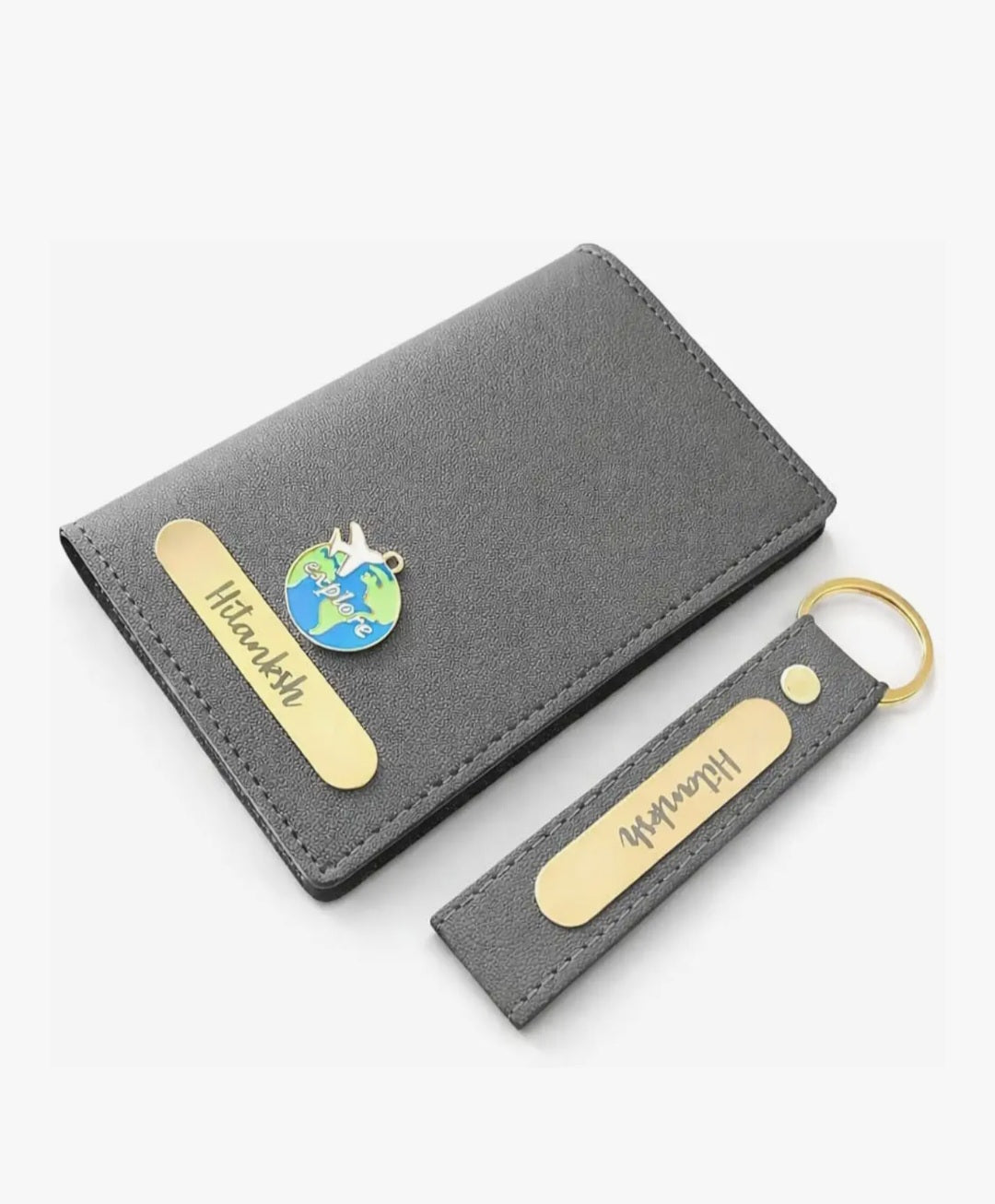 Personalised Passport Cover & Keychain Combo (Grey)