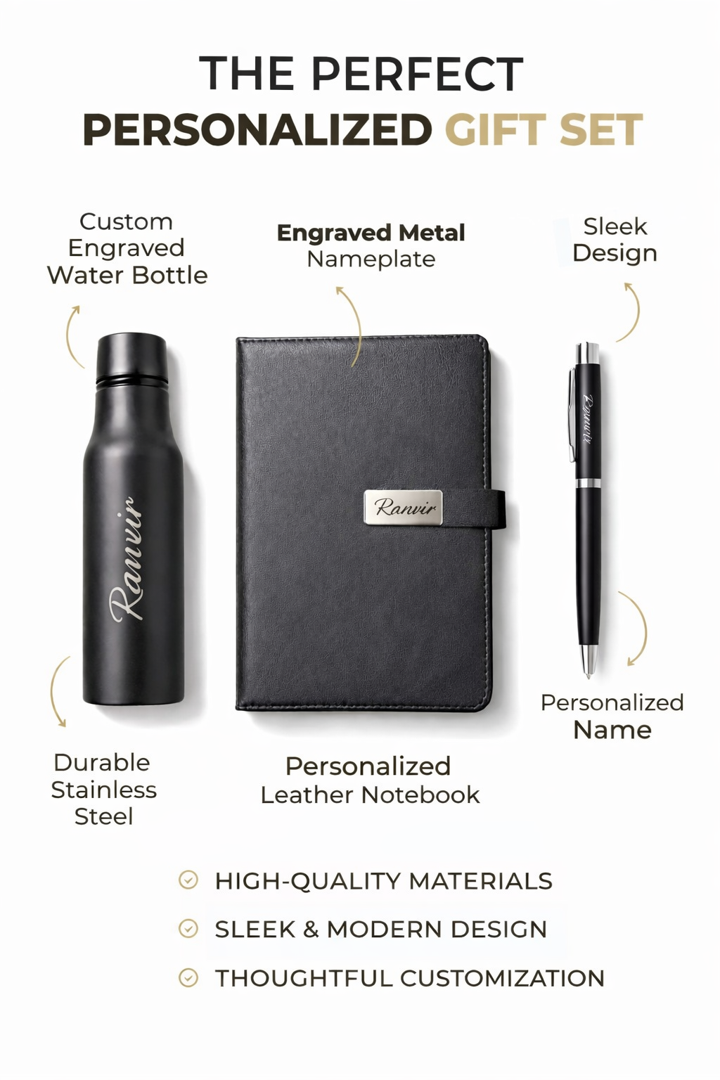 3 in 1 Personalised Gift Set (Diary/Pen & Bottle)